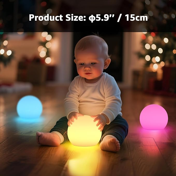 FUYO 6 inch LED Ball Lamp with Remote Rechargeable Waterproof, Glowing Globe Light 16 RGB Colors Orb Sphere for Indoor Outdoor Home Patio Pool Party Decor (White 6-inch)