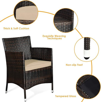 HAPPYGRILL 4-Piece Patio Furniture Set Outdoor Rattan Wicker Conversation Set with Cushioned Sofa and Coffee Table for Porch Backyard Garden Poolside
