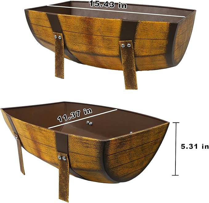 Aoutrow 15.43In 2 Pack Rustic Barrel Planters, Decorative Outdoor Garden Backyard Planter with Legs, Metal Flower Pot Half Barrel Planter Box, Brown