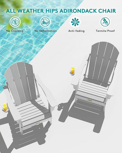 SERWALL Folding Adirondack Chair Set of 6, Weather Resistant HIPS Lawn Chairs with Cup Holder for Patio Garden Outdoors Fire Pit- Spanish Gray