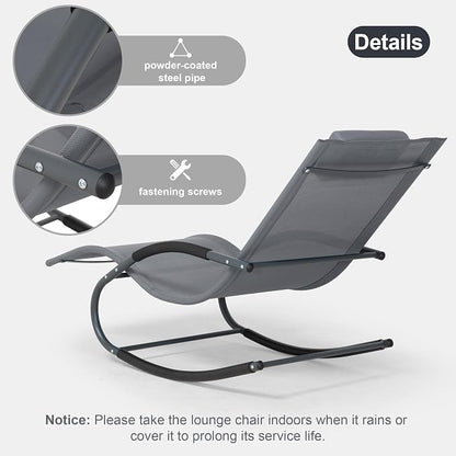 Outdoor Lounge Chair with Pillow, Pool Chaise Lounge Chair Set of 2, Grayish Blue