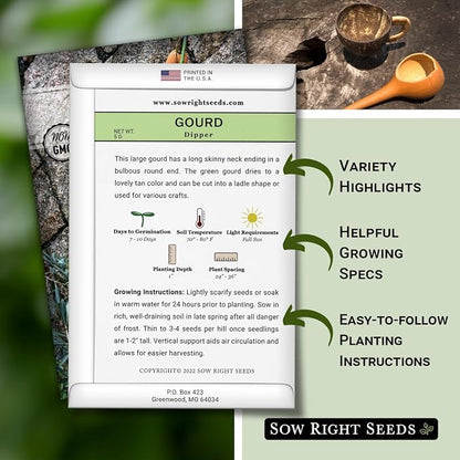 Sow Right Seeds - Dipper Gourd Seeds for Planting - Non-GMO Heirloom Packet with Instructions to Plant and Grow an Outdoor Home Vegetable Garden - Ornamental Craft Gourd - Rare & Unique (1)
