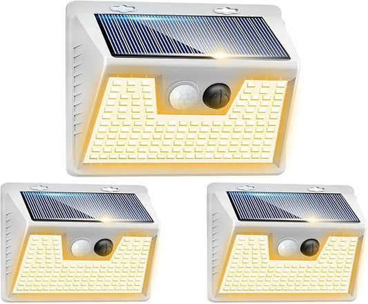 Peasur Solar Lights Outdoor Motion Sensor Waterproof, 3Pack 140LED White Solar Powered Fence Lights, 3 Modes Security Wall Lights for Garden Yard Outside Warm