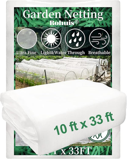 Garden Netting for Raised Beds, 10 ft x 33 ft Ultra Fine Mesh Mosquito Net Pest Barrier Bird Bug Insect Netting for Garden Greenhouse, Plant Row Cover for Protect Vegetables Fruits Flowers Trees
