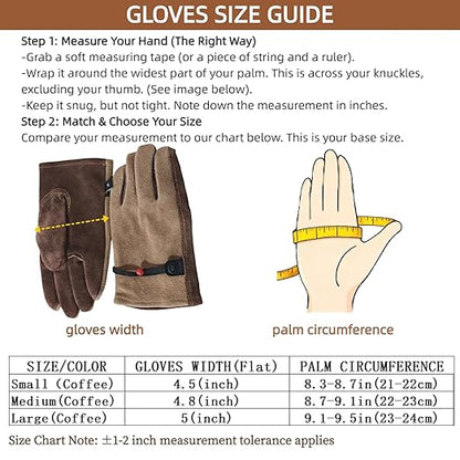 Leather Work Gloves for Women with Cotton Lining, Thorn Proof Gardening Gloves for TIG/MIG Welding, Construction (coffee, Large)