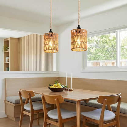 Plug in Pendant Light, Industrial Hanging Light with Plug in Cord Hemp Rope On/Off Switch Farmhouse Pendant Lamp with Plug in Cord, Vintage Hanging Lamps for Dining Room