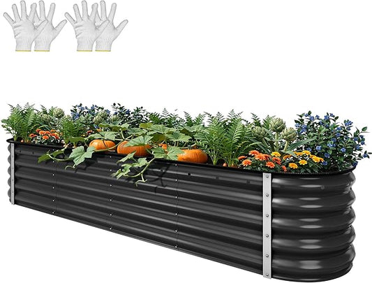 YITAHOME 8x2x1.5ft Large Raised Garden Bed Kit, 17" Tall 9 in 1Galvanized Metal Planter Box with Gloves & Safety, Outdoor Above Ground Planters for Plants Vegetables Flowers, Black