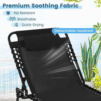 Goplus Chaise Lounge Chair, Folding 5-Postion Beach Lounge Chair with Detachable Pillow, Sunbathing Lounger, Adjustable Tanning Chair for Patio Lawn Pool Yard Outdoor