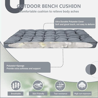 2/3 Seater Swing Replacement Cushion, Waterproof Porch Swing Cushions with Backrest, Thickened Bench Cushions for Outdoor Furniture, for Outdoor Patio Swing (Light Grey, 63 * 40in)