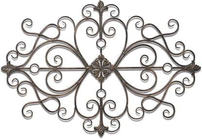 Sintosin Vintage Scroll Wrought Iron Wall Decor 36" x 24", Hanging Distressed Finish Traditional Large Metal Art Wall Decor for Living Room Bedroom Fireplace, Antique Outdoor Metal Home Decor
