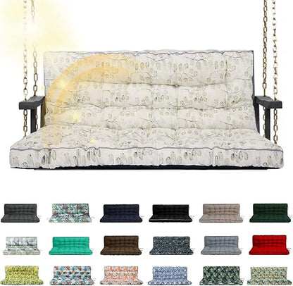 Porch Swing Cushion Three Seat, Waterproof Swing Cushions Replacement with Backrest, Outdoor Garden Furniture Patio 4" Thickened Cushions with Ties (White Leaves, 40 x 63in)