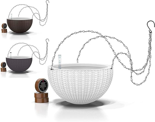 GARDENIX DECOR 11'' Self Watering Hanging planters for Indoor Plants - Flower Pot with Water Level Indicator for Plants, Hanging pots - Self Watering Planter Plant Pot-Coco Coir- Round 1 Pack - White