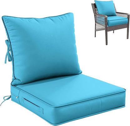 Premium Outdoor Seat Cushion Chair Cushions for Patio Furniture 22 L X 22 W X 4 H Waterproof & Fade Resistant Deep Seat and Backrest Cushion Set with Removable Covers for Chair, Sofa