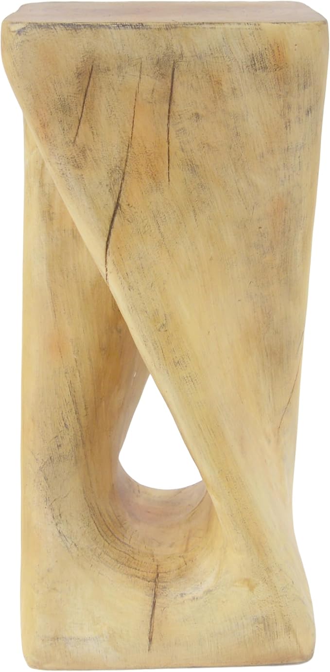 Christopher Knight Home Novi 26.8" H Lightweight Concrete Outdoor Side Table, Hollow Twist-Shaped Patio End Table, MGO Outdoor Coffee Table, Garden Plant Stand Indoor, Wood-Like Texture, Natural