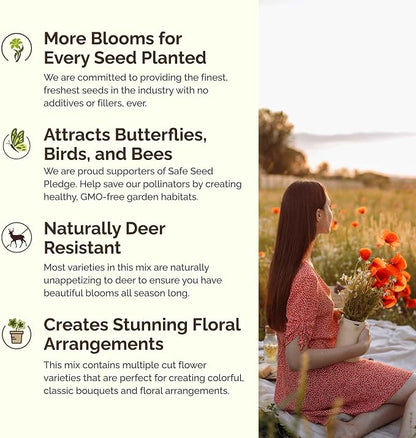 Eden Brothers Washington Wildflower Mixed Seeds for Planting, 1/4 lb, 120,000+ Seeds with Cosmos, Bluebell | Attracts Pollinators, Plant in Spring or Fall, Zones