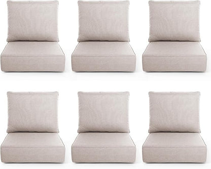Outdoor Chair Cushions, 6 Inch Thick Patio Seat & Back Cushions Set with Removable Cover, Waterproof Patio Cushions for Outdoor Furniture, 22 x 24 Inch, Beige 6-Set