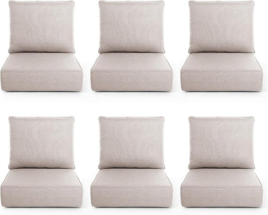 Outdoor Chair Cushions, 6 Inch Thick Patio Seat & Back Cushions Set with Removable Cover, Waterproof Patio Cushions for Outdoor Furniture, 22 x 24 Inch, Beige 6-Set