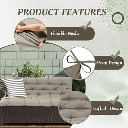 2/3 Seater Swing Replacement Cushion, Waterproof Porch Swing Cushions with Backrest, Thickened Bench Cushions for Outdoor Furniture, for Outdoor Patio Swing (Khaki, 60 * 40 in)