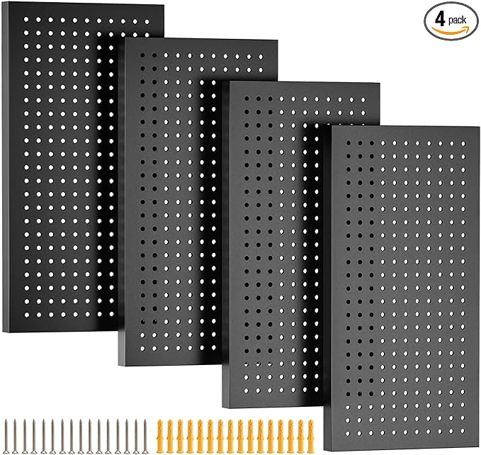 Metal Pegboard Panels,Wall Panels, Heavy Duty Peg Boards for Garage and Garden Tool Storage, Includes Drywall Anchors and Screws Kits, Black