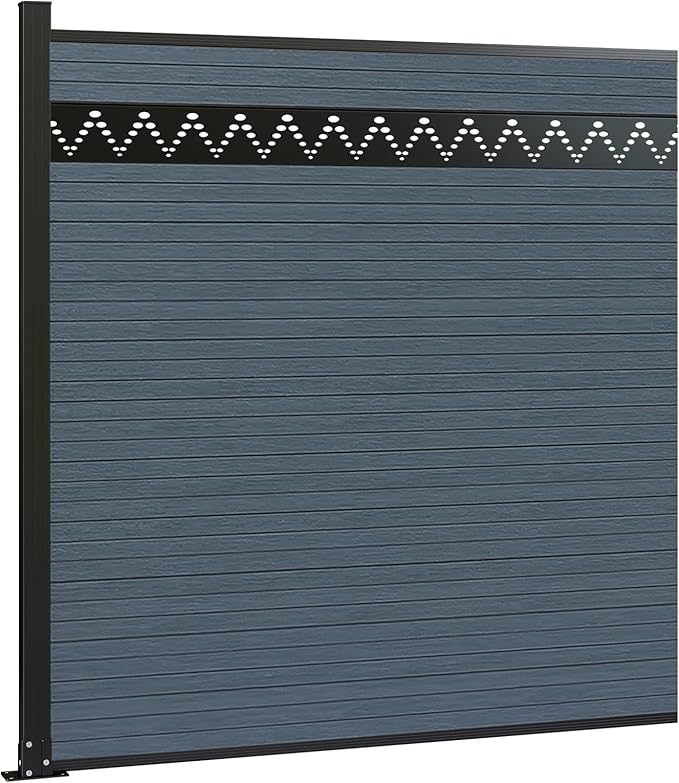 6 Feet×6 Feet Privacy Fence, Outdoor Wood Plastic Composite Fence Panel, Waterproof Security Barriers Fencing, WPC (Gray, Arched (1 Panel - 1 Post))