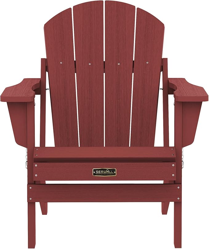 SERWALL Folding Adirondack Chair Set of 8 Weather Resistant for Patio -Red