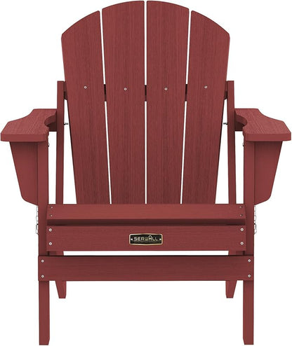 SERWALL Folding Adirondack Chair Set of 8 Weather Resistant for Patio -Red