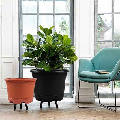 Outdoor Flower Pots 5 Packs 13 inch pots for Plants Modern Decorative Garden Pot with Saucer, Lightweight Large Resin Planters for Indoor Plants,Decorative Resin Plant pots