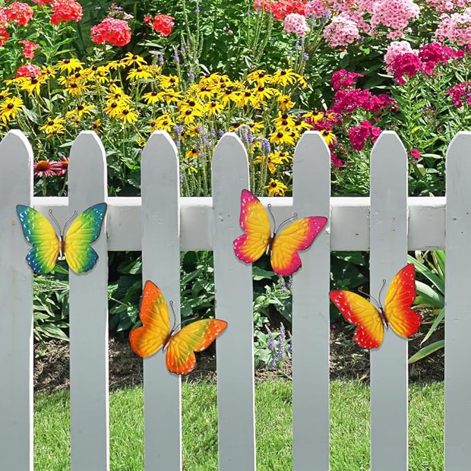 dreamskip Metal Butterfly Wall Decor Art, 4 Pack Colorful Metal Butterflies Outdoor Wall Art, Hand Painted Outdoor Wall Decor For Garden, Yard, Fence, Patio, Living Room, Bedroom Decoration