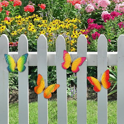 dreamskip Metal Butterfly Wall Decor Art, 4 Pack Colorful Metal Butterflies Outdoor Wall Art, Hand Painted Outdoor Wall Decor For Garden, Yard, Fence, Patio, Living Room, Bedroom Decoration