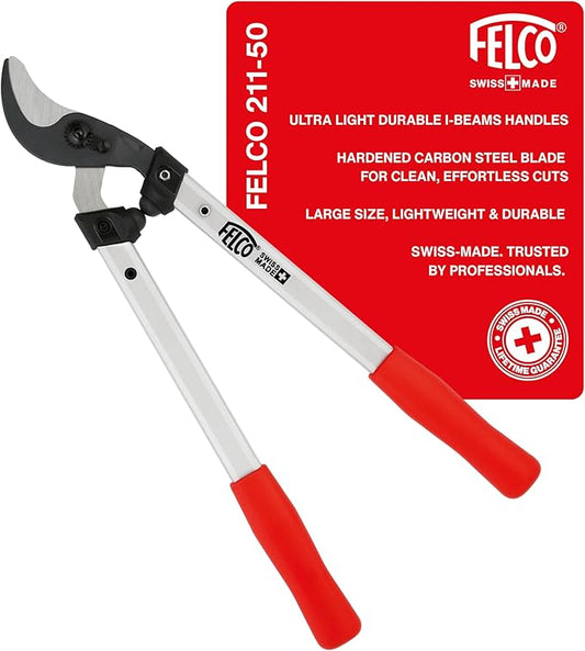 FELCO F211-50 Swiss Made Loppers for Gardening – 20" Lightweight Precision Loppers for Tree Trimming | Tree Branch Cutters | Tree Trimmer Tool with Curved Bypass Blade | I-Beam Handles | Landscape