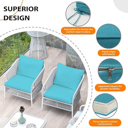 Sundale Outdoor Olefin Deep Seat Cushion, Patio Chair Cushion and Pillow, Water-Resistant Sectional Sofa Pad with Straps Teal, 23 x 26 x 4 Inches