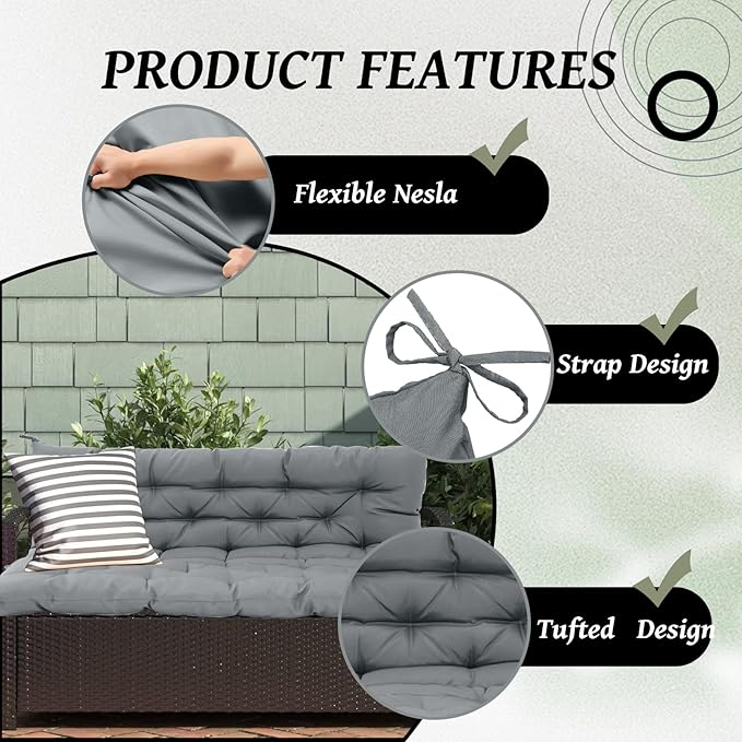 2/3 Seater Swing Replacement Cushion, Waterproof Porch Swing Cushions with Backrest, Thickened Bench Cushions for Outdoor Furniture, for Outdoor Patio Swing (Light Grey, 71 * 40in)