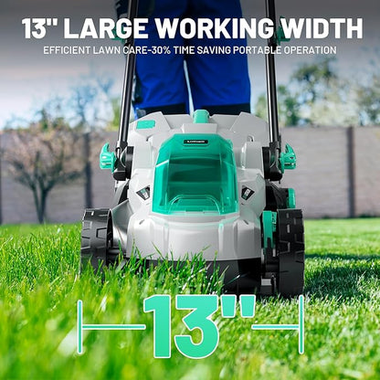Litheli 13.1inch Electric Lawn Mower Cordless,Grass Cutter Machine for 1600 Sq.Ft.Lawnmower with Brushless Motor, 8 Gallon Capacity, Cutting Height from 1 to 2.5 in, Includes 1X4.0 Ah Battery