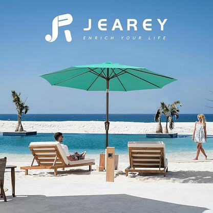 JEAREY 9FT Outdoor Patio Umbrella Outdoor Table Umbrella with Push Button Tilt and Crank, Market Umbrella 8 Sturdy Ribs UV Protection Waterproof for Garden, Deck, Backyard, Pool (Bright Teal)
