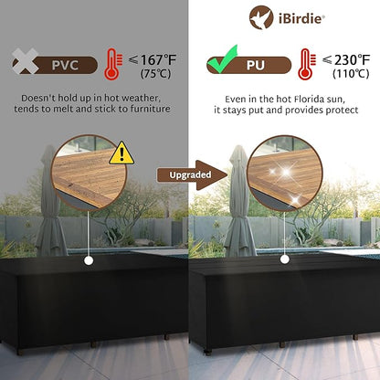 iBirdie Outdoor Patio Furniture Set Covers 180 x 120 inch Waterproof Weatherproof Rectangular Cover, Heavy Duty 600D for Outside Dining Table and Chairs fit 10 x 15 ft