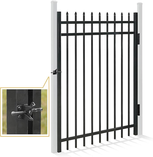 Fencer Wire Heavy Duty Pinnacle Fence Gate, 5FT Height x 4FT Width Outdoor Fence Gate, Outdoor Anti-Rust Metal Steel Gate for Fencing Barrier, Decorative Garden Gate with Gate Lock