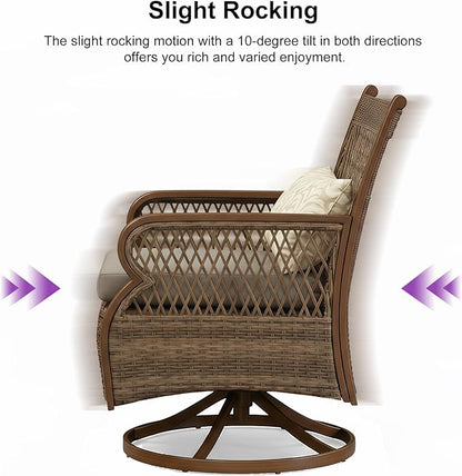PURPLE LEAF Patio Swivel Dining Chairs Set of 4 Modern Wicker Outdoor Dining Chairs with Thick Cushions and Soft Pillows All Weather Aluminum Patio Chairs for Garden Porch Lawn