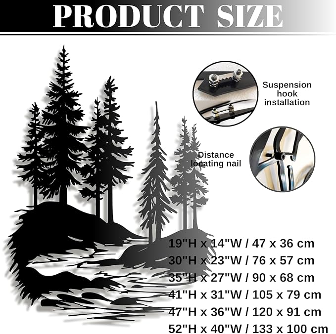 lunwall Metal Pine Tree Wall Art, Metal Forest Wall Art, Pine Branch Wall Decor, Christmas Tree Wall Decor, Forest Wall Hanging, Nature Lover Gift (Style 3, 47" H x 36" W / 120 x 91 cm)