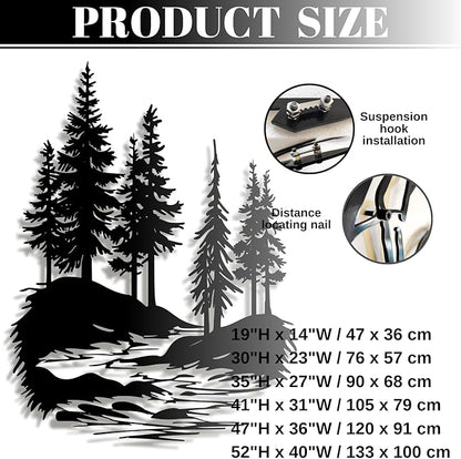 lunwall Metal Pine Tree Wall Art, Metal Forest Wall Art, Pine Branch Wall Decor, Christmas Tree Wall Decor, Forest Wall Hanging, Nature Lover Gift (Style 3, 47" H x 36" W / 120 x 91 cm)