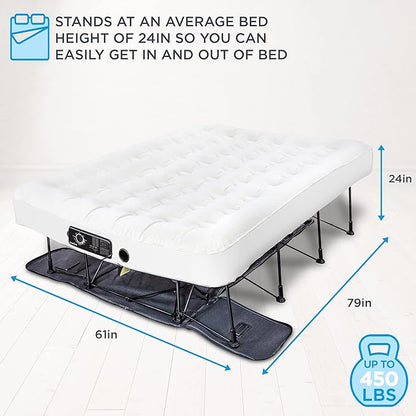 Ivation EZ®-Bed (Queen) Inflatable Air Mattress with Frame & Rolling Case, Built-in Deflate Defender™ Dual Pump Technology - 3 Min Self Inflate/Deflae Raised Blow up Bed on Legs, Premium Coil Design