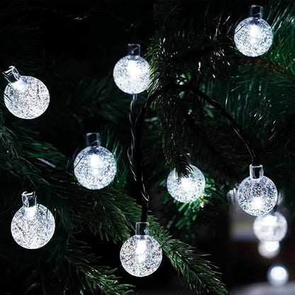 White 2-Pack 100 LED 64FT Crystal Globe Solar Lights Outdoor, Waterproof Solar Christmas String Lights Outdoor Decorative with 8 Lighting Modes for Christmas Decorations Garden Wedding Party Tree