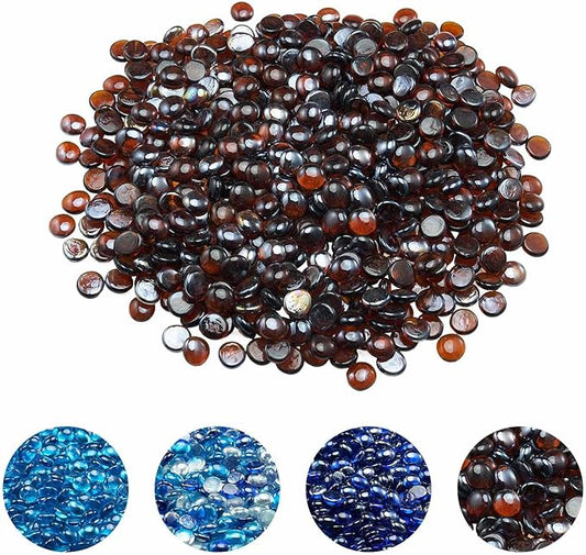 VEVOR Fire Glass, 10LBS / 4.5KG High-Temperature Resistant Fireplace Rocks, 3/4-Inch / 19.05 mm Reflective & Smokeless Firepit Glass Beads, High Luster Stone Landscaping for Fire Pit Table, Rich Amber