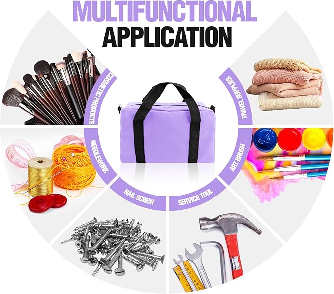 Small Tool Bag, Canvas Tool Storage Bag, Large Capacity Multipurpose Zipper Soft Tote Organizer Pouch for Electrician, Plumbing, Gardening,Tools Bags for Men (Purple, 13 Inch)