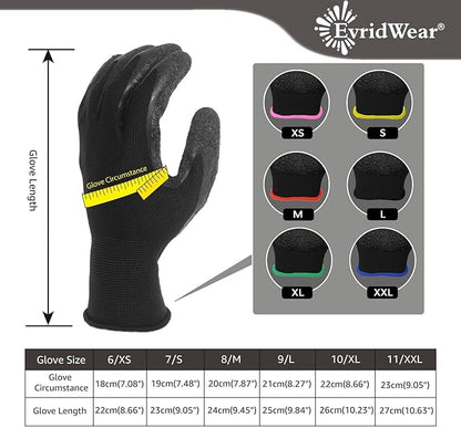 Evridwear Crinkle Latex Rubber Hand Coated Safety Work Gloves for Men Women General Multi Use Construction Warehouse Gardening Assembly Landscaping,Black Medium 120 Pairs Pack