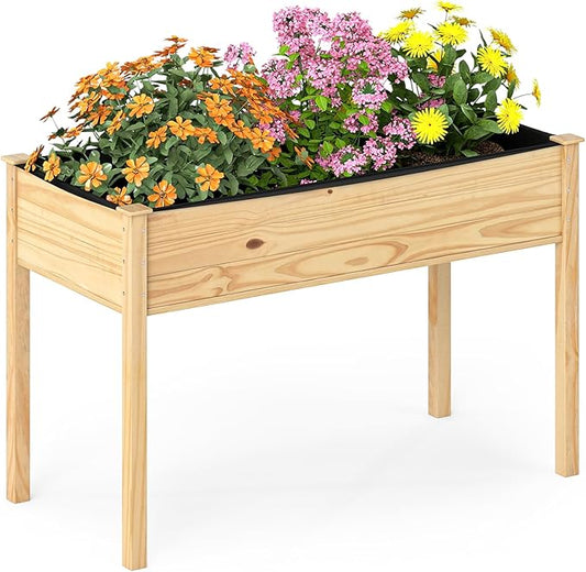 COSTWAY Raised Garden Bed, Elevated Wood Planter Box Stand with Legs for Vegetables, Flowers & Herbs, Standing Growing Bed for Backyard, Patio, Balcony, 47" x 22.5" x 30", Natural