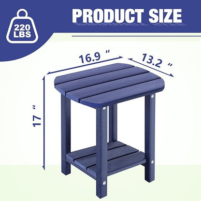LZRS 2-Tier Patio Side Table, Heavy Duty HDPE Outdoor End Table with Wood Texture, Weatherproof Composite Table for Adirondack Chairs, Deck, Pool, Indoor/Outdoor, No Peeling Cracking(Navy Blue)