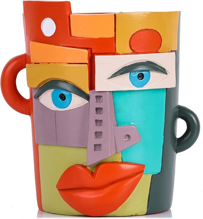 XMGZQ Abstract Cubism Face Planter,Pop Art Sculpture & Vase Decor,Unique Picasso Style Flower Pot,for 4-6 Inch Succulents & Houseplants,Drainage Hole Included,Statement Gift (Mid-Century)