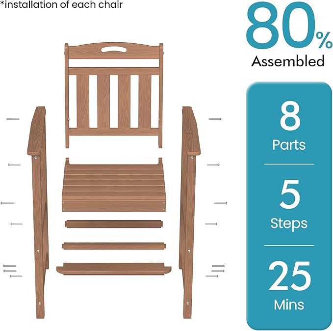 Ciokea Oversized Tall Bar Chair, HDPE Adirondack Outdoor Bar Chair with Footrest, All-Weather Barstool with High Back for Balcony, Bistro, Porch, Deck, Pool, Backyard, Teak
