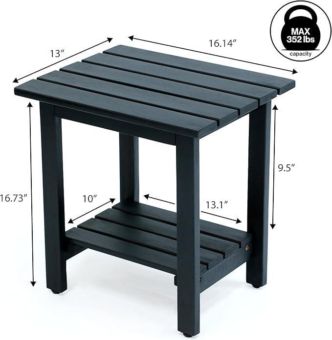 JONATHAN Y END6001B Kellie 16.1" Cottage Classic Slatted Solid Acacia Wood Indoor/Outdoor Side Table with Shelf for Patio, Garden, Bathroom, Living Room, Black