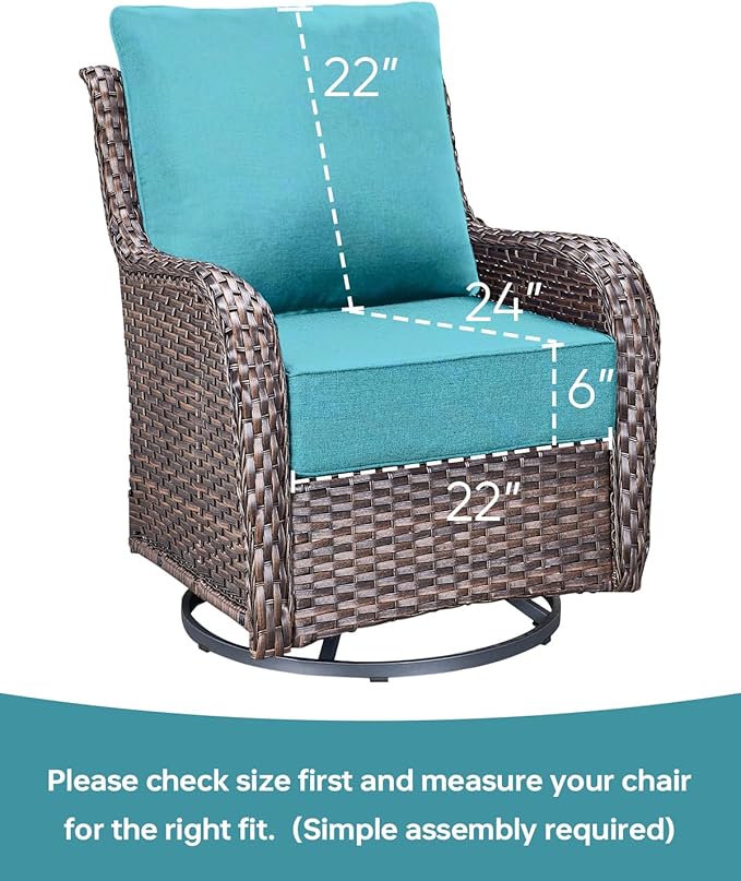Luxury 22x24/22x25 6-Inch Outdoor Seat Cushions - Set of 2 Water Resistant Patio Chair Cushion for Porch Rattan Dining Rocker Glider Chairs Loveseat Couch Sectional Sofa - Turquoise